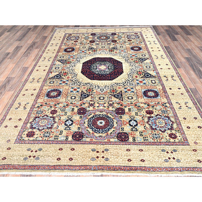 5'10"X8'10" Ecru Brown Soft Wool Hand Knotted Dynasty Design 200 Kpsi Rug
