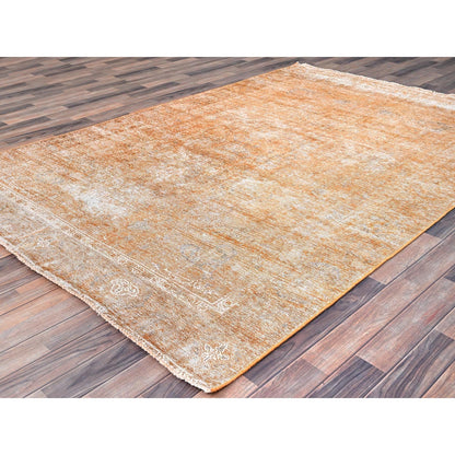 6'1"X9' Orange Overdyed Old Tebraz Distressed Look Wool Hand Knotted Rug