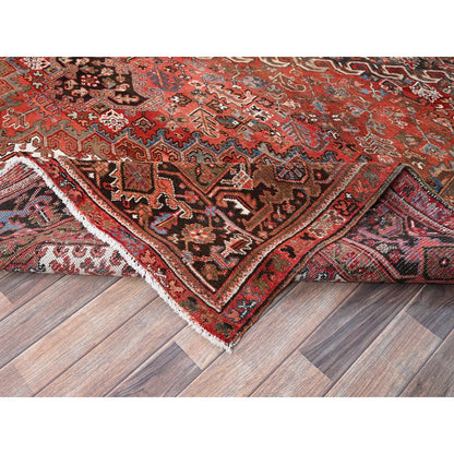 9'8"X12'4" Red Vintage Zoroastrian Heris Even Wear Wool Hand Knotted Rug