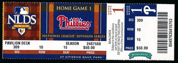 2010 Nlds Game 1 Phillies Vs. Reds Full Ticket