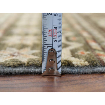 4'X5'9" Green Hand Knotted Super Kazak Khorjin Design Natural Wool Rug