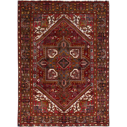 6'9"X9'4" Red Zoroastrian Heris Wool Good Condition Hand Knotted Rug