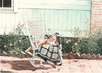 Helen Rundell Lithograph Rocking Chair Cat Signed