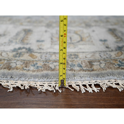 9'X9' Blue Gray Hand Knotted Karajeh Design Wool Round Oriental Rug