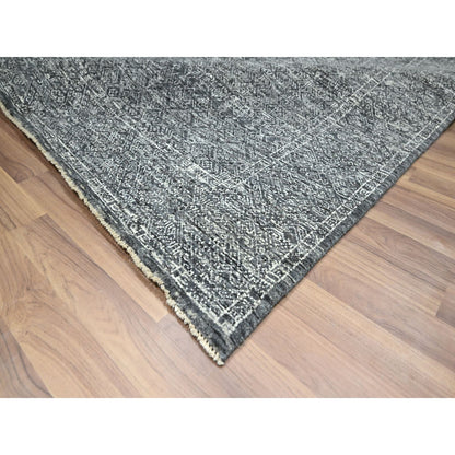 Rug 9'2"x12'1" Gray Geometric Garden Pattern Agra Hand Knotted Pure Wool