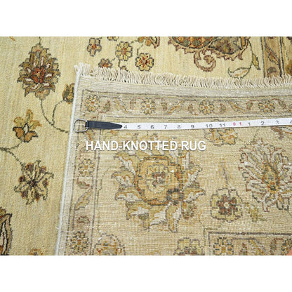5'5"X8' Linen White Agra Colorful Leaf Pattern Hand Knotted Pure Wool Rug