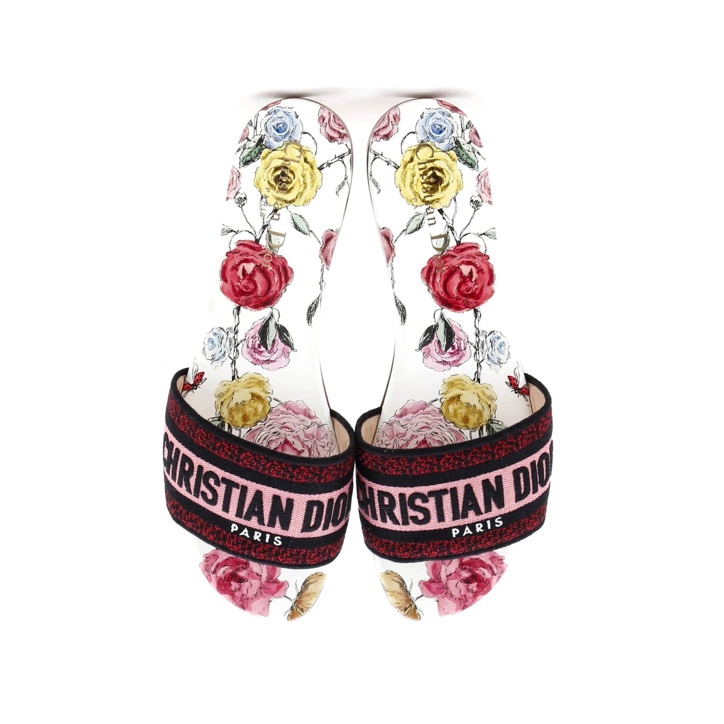 Christian Dior Women'S Dway Flat Sandals Embroidered Canvas