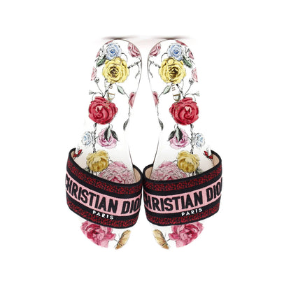 Christian Dior Women'S Dway Flat Sandals Embroidered Canvas