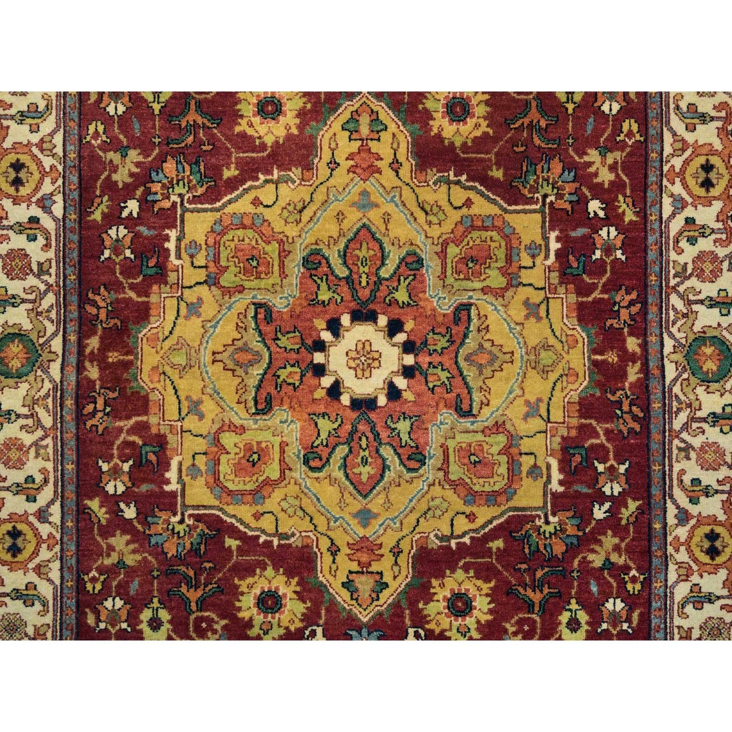 3'10"X12'1" Red Pure Wool Hand Knotted Heris Re-Creation Wide Runner Rug