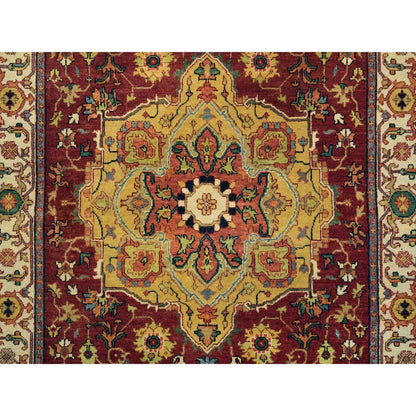 3'10"X12'1" Red Pure Wool Hand Knotted Heris Re-Creation Wide Runner Rug