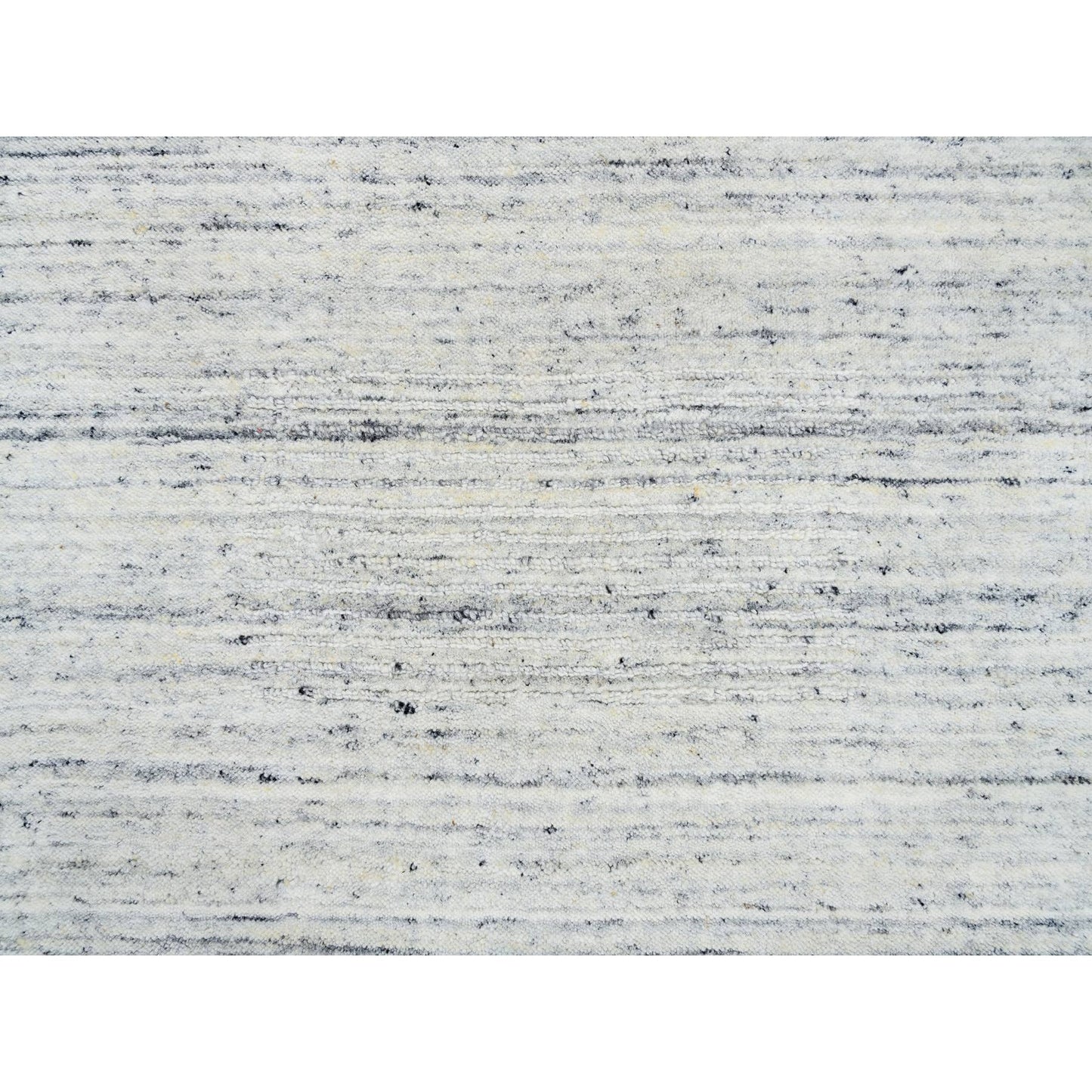 2'6"X11'10" Ivory Hand Loomed Plain Modern Striae Design Wool Runner Rug