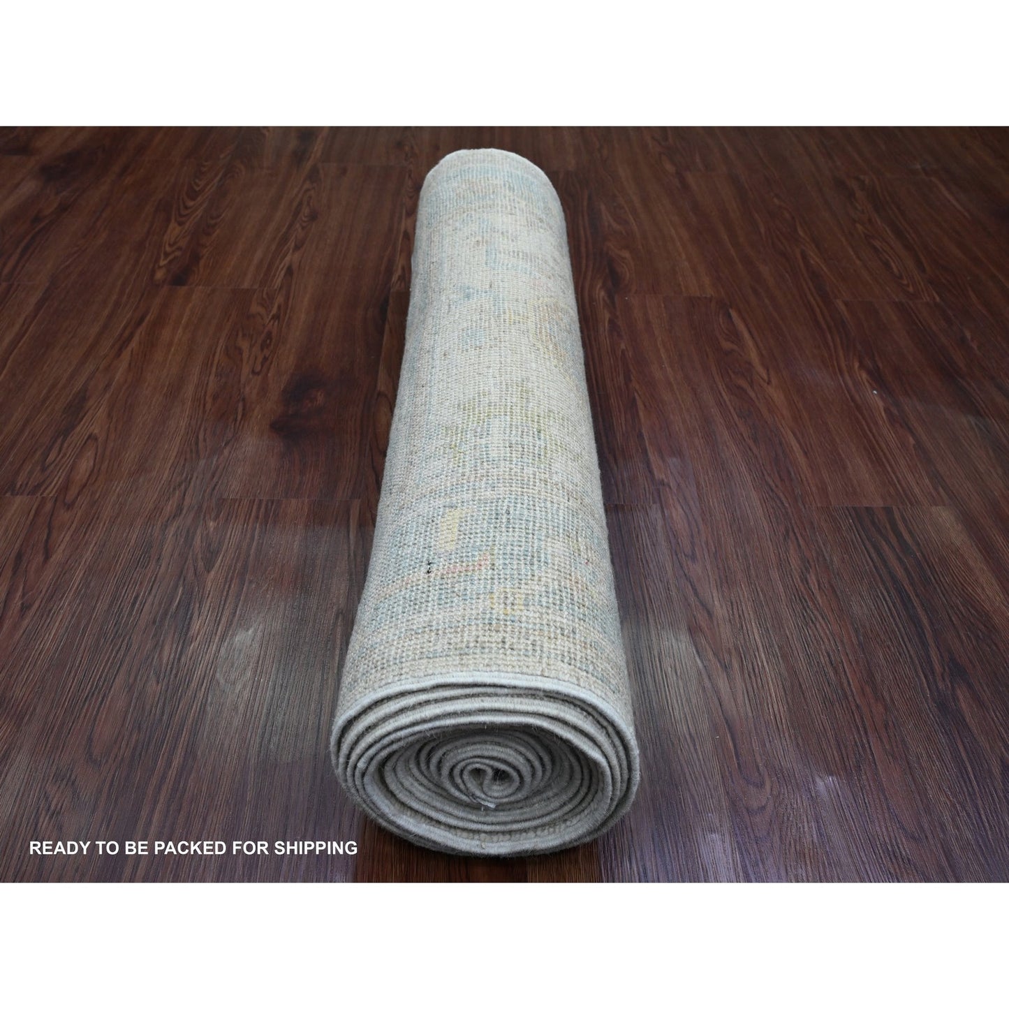 2'10"X15'9" White Hand Knotted Angora Oushak Leaf Design Wool Runner Rug