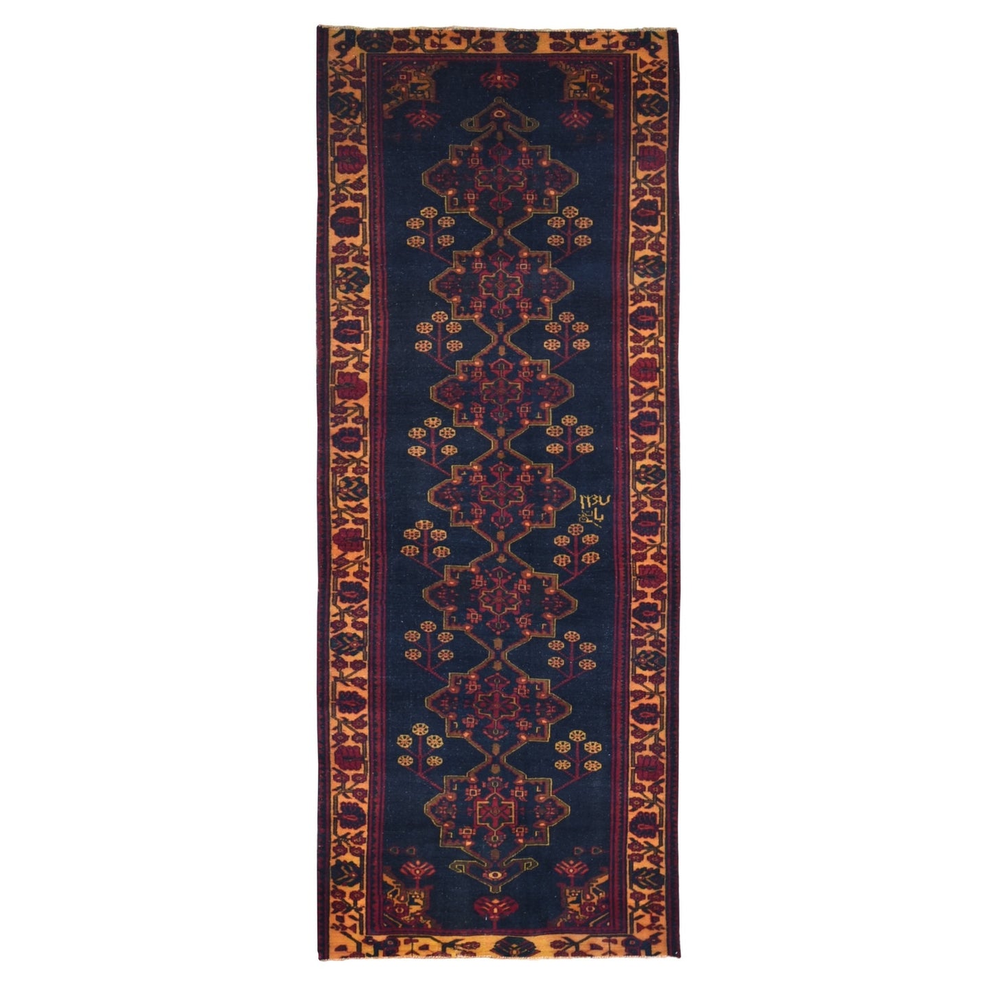 5'1"X13'3" Blue Vintage Baktiarjoon Hand Knotted Wool Wide Runner Rug