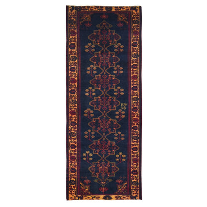 5'1"X13'3" Blue Vintage Baktiarjoon Hand Knotted Wool Wide Runner Rug