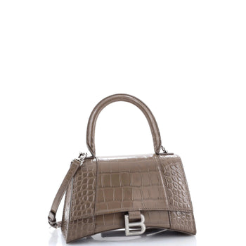Balenciaga Hourglass Top Handle Bag Crocodile Embossed Leather Small