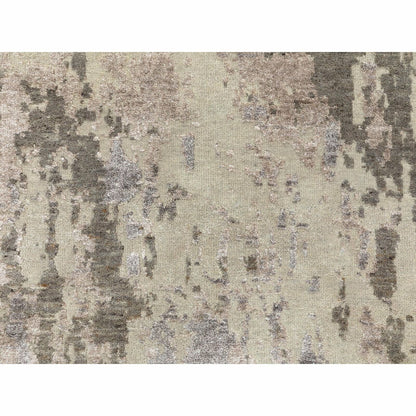 2'8"X9'7" Hi & Lo Pile Abstract Design Wool & Silk Hand Made Runner Rug
