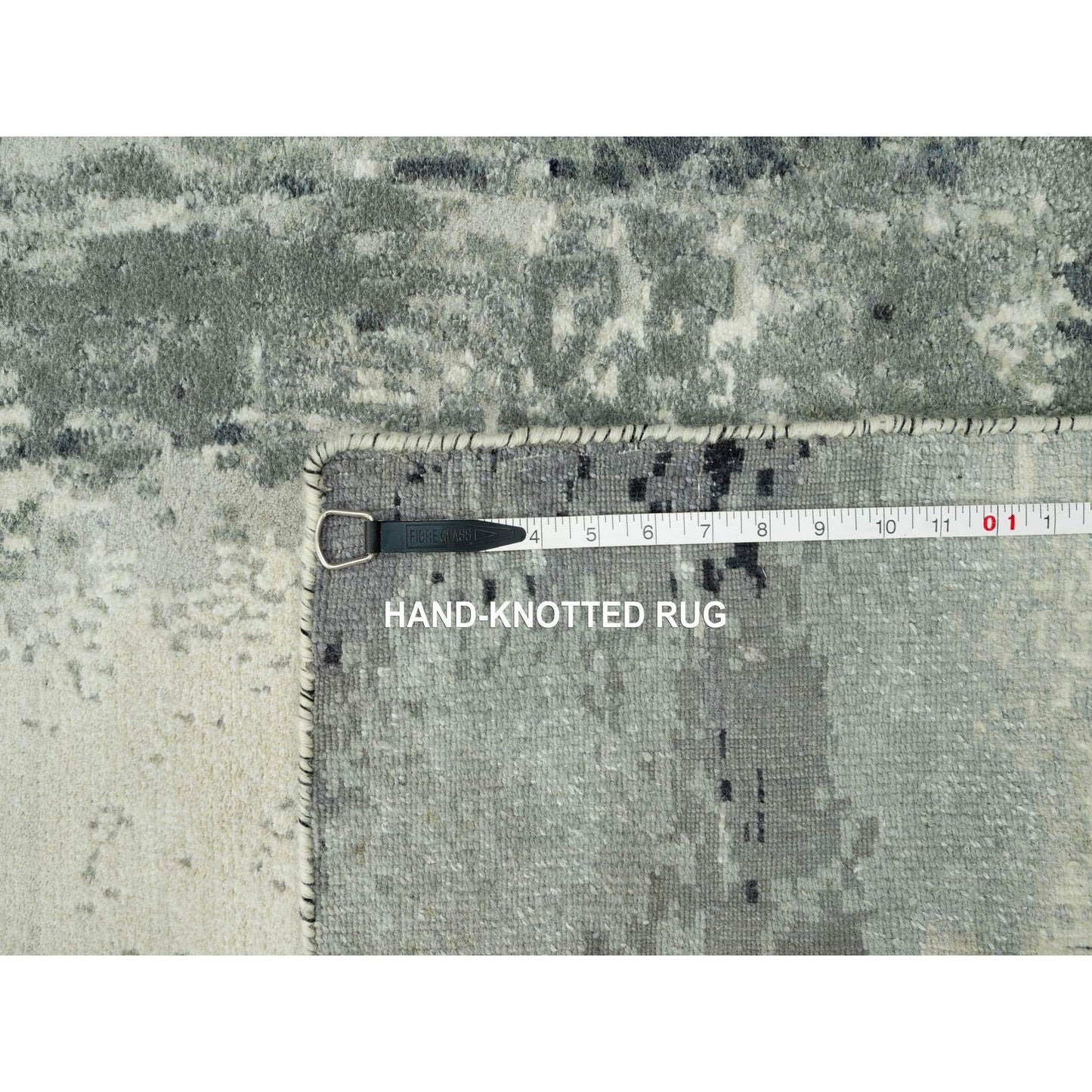 2'6"x12' Black Hand Knotted Abstract Wool and Silk Runner Rug