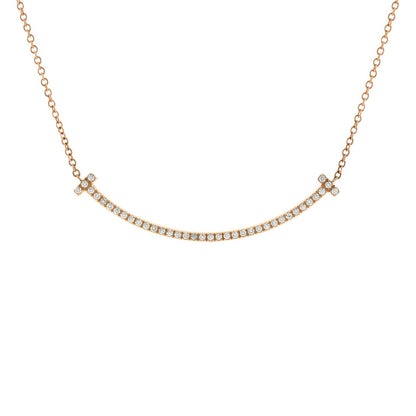 Tiffany & Co. T Smile Pendant Necklace 18K Rose Gold With Diamonds Small