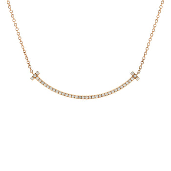 Tiffany & Co. T Smile Pendant Necklace 18K Rose Gold With Diamonds Small