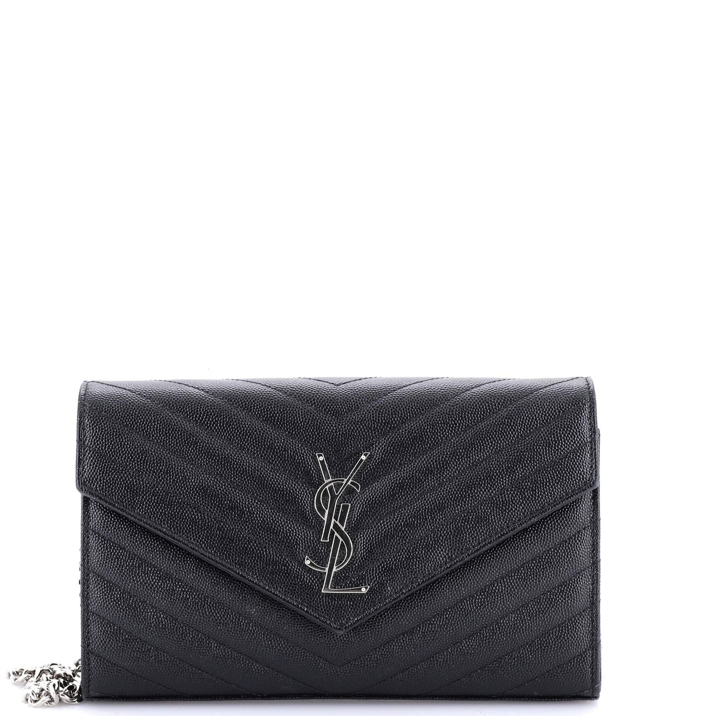 Saint Laurent Classic Monogram Wallet On Chain Matelasse Chevron Leather Medium