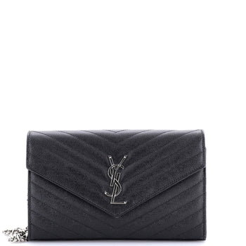 Saint Laurent Classic Monogram Wallet On Chain Matelasse Chevron Leather Medium