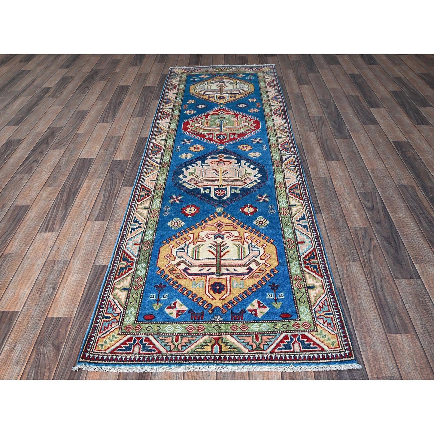 2'9"X8'2" Bayern Blue Kazak Hand Knotted Soft Wool Runner Oriental Rug