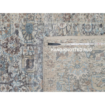 2'7"X25'9" White Sickle Leaf Design Silk & Wool Hand Knotted Runner Rug