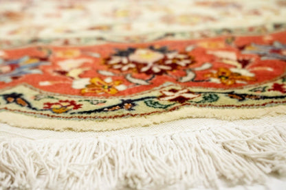 Extra Fine Hand-Knotted Floral Kork Wool & Silk Round Rug Oriental Carpet 5X5 ft