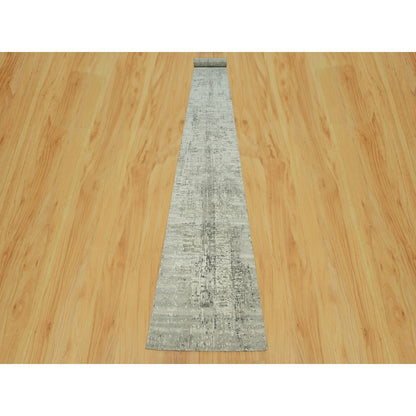 2'6"X26' Owl Gray Hand Knotted Cut And Loop Pile Modern Xl Runner Rug