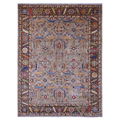 10'X13'4" Stone Gray Peshawar Heris All Over Design Wool Hand Knotted Rug