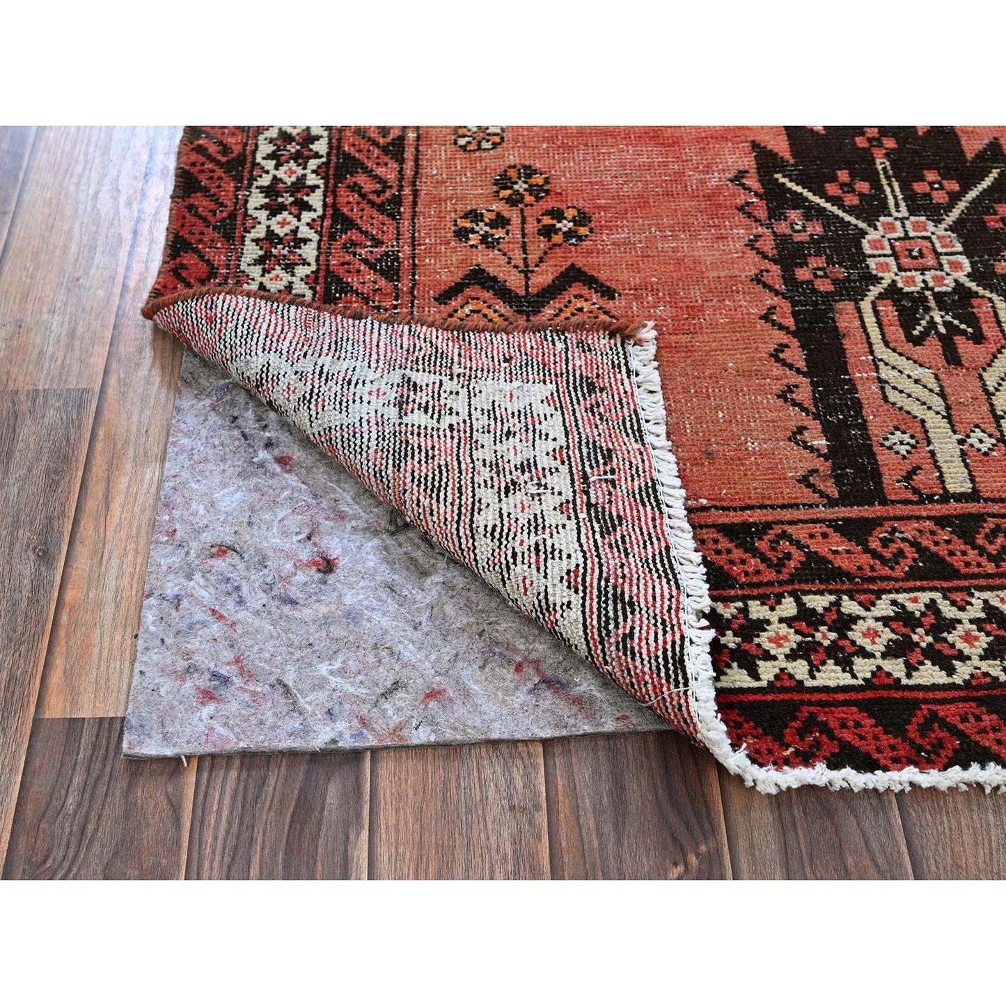 3'9"X6'2" Blush Red Vintage Zoroastrian Balooch Hand Knotted 100% Wool Rug