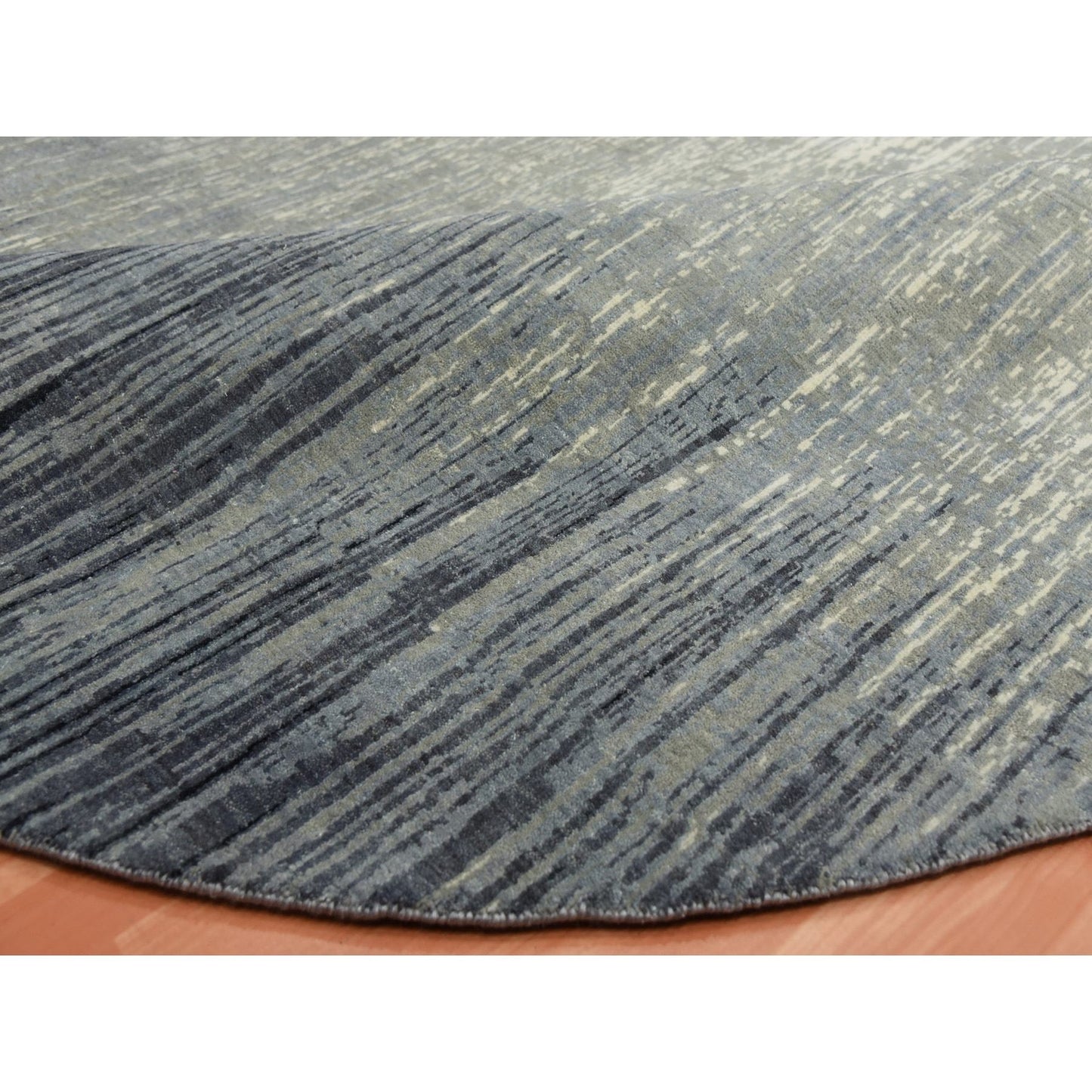 7'10"X8'1" Gray And Black Wool Hand Knotted Modern Ombre Design Round Rug