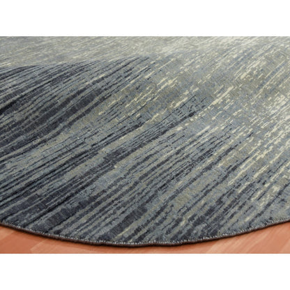 7'10"X8'1" Gray And Black Wool Hand Knotted Modern Ombre Design Round Rug
