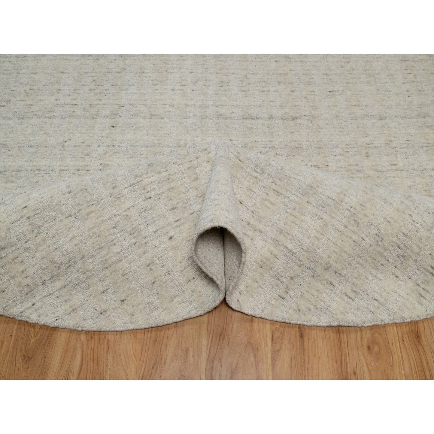 8'X8' Ivory Natural Wool Vertical Stripes Design Hand Loomed Round Rug