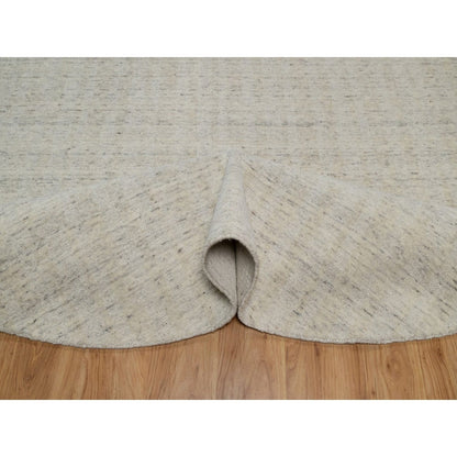 8'X8' Ivory Natural Wool Vertical Stripes Design Hand Loomed Round Rug