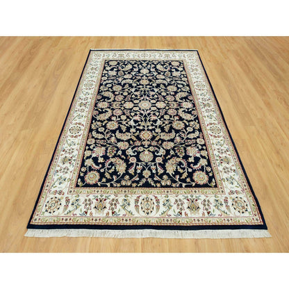 6'1"X9' Big Stone Blue Nain Flower Design Hand Knotted Wool Oriental Rug