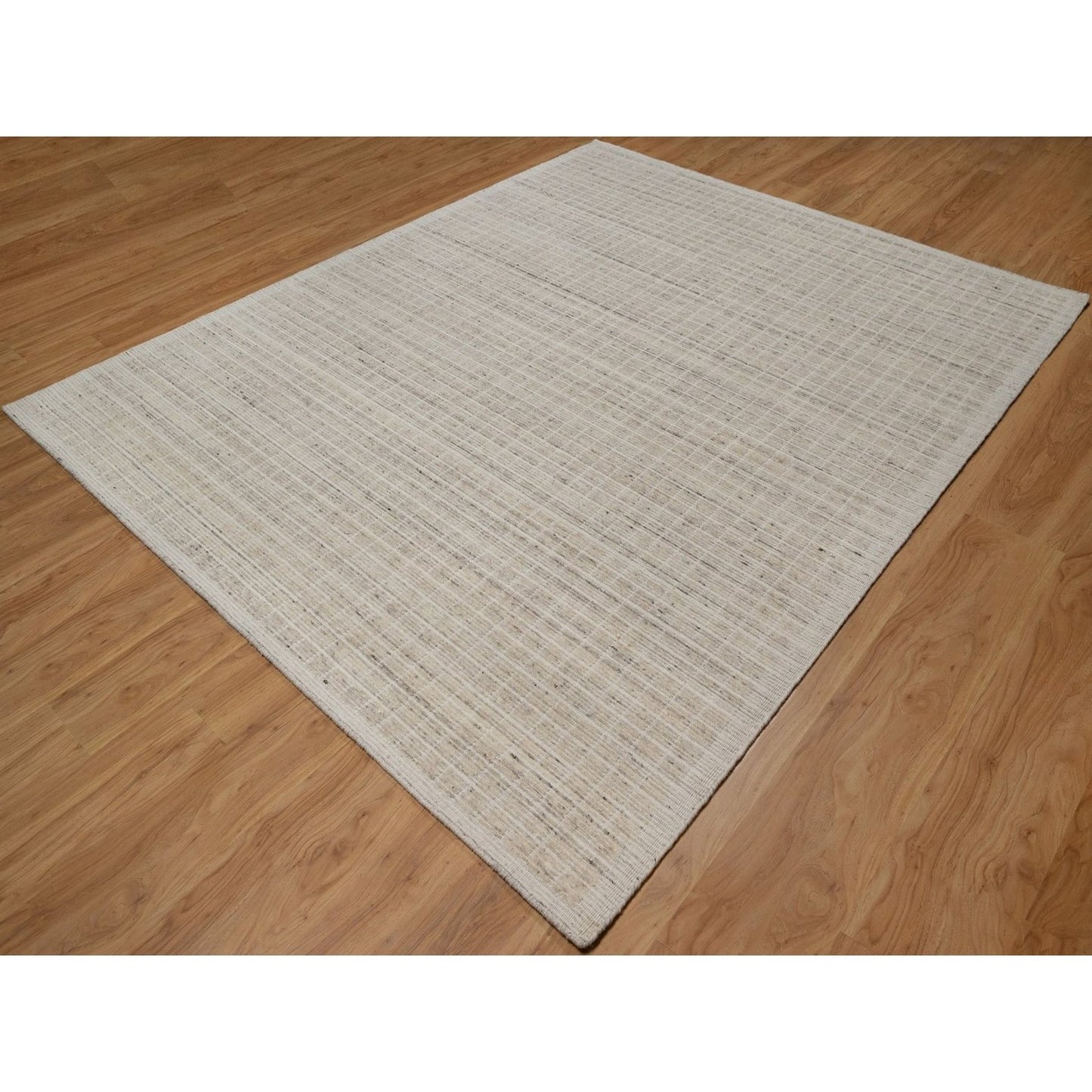 8'X10' Ivory Loomed Knotted Rug Modern Plain Decor Box Design Soft Wool