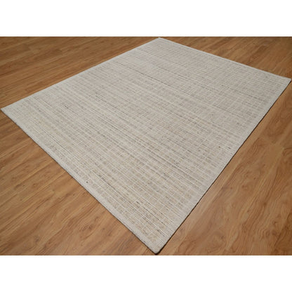 8'X10' Ivory Loomed Knotted Rug Modern Plain Decor Box Design Soft Wool