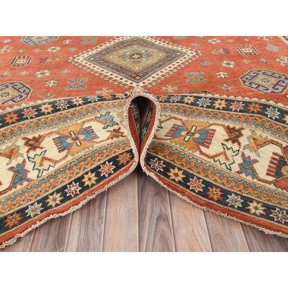 9'X11'9" Crimson Red Special Kazak Wool Hand Knotted Oriental Rug