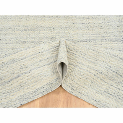 5'10"X9' Beige Variegated Textured Modern Design Wool Hand Loomed Rug