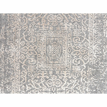 2'5"X12'2" Gray Fine Jacquard Hand Loomed Runner Wool And Art Silk Rug