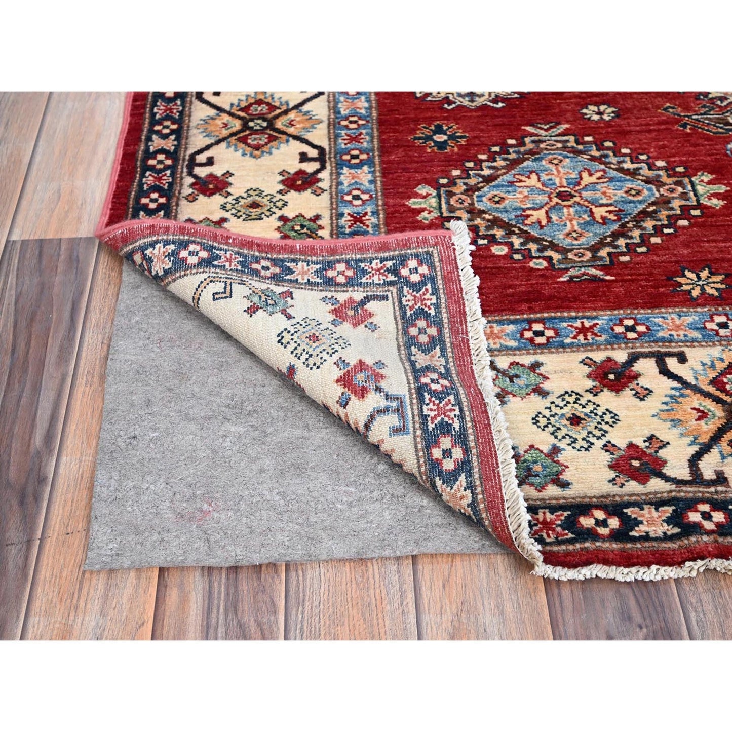6'X8'8" Fire Brick Red Wool Tribal Super Kazak Hand Knotted Oriental Rug