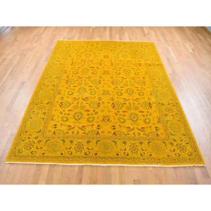 8'2"X10'1" Golden Overdyed Zoroastrian Design Wool Hand Knotted Rug