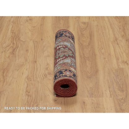 2'6"X6'2" Red Antiqued Heris Hand Knotted New Zealand Wool Runner Rug