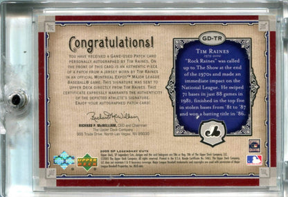 Tim Raines 2005 Upper Deck Sp Legendary Cuts Autographed Card #Gdtr /5