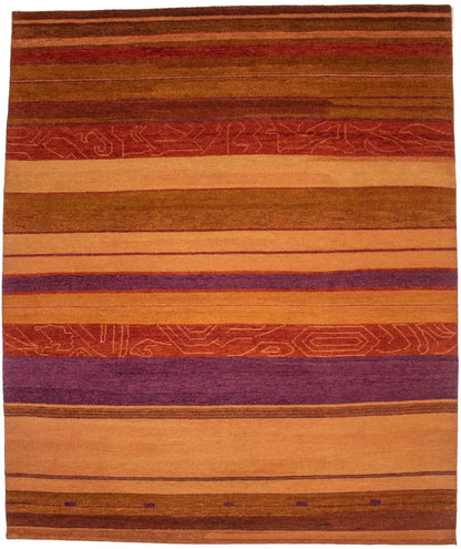 Handmade Indo-Gabbeh Oriental Rug Striped Tribal