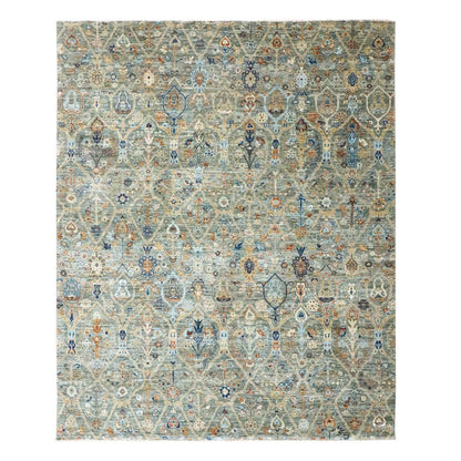 8'X9'10" Gray Zoroastrian Garden Pattern Hand Knotted Pure Wool Rug