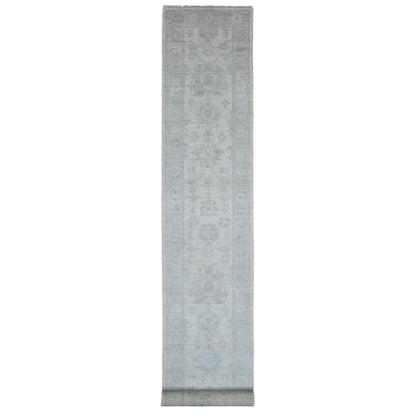 2'8"X19'5" White Afghan Angora Oushak Hand Knotted All Wool Runner Rug
