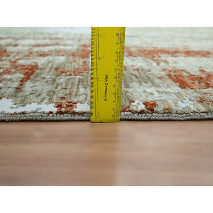 8'1"X10'3" Red With Beige Abstract Galaxy Design Wool Hand Knotted Rug