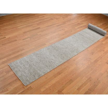 2'7"X18'2" Taupe Natural Colors Pure Wool Gabbeh Runner Hand Loomed Rug